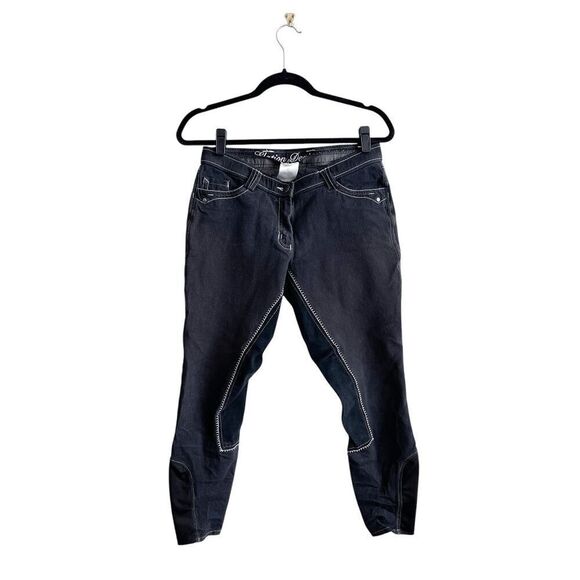 Elation Denim Womens Full Seat Riding Wear Breeches Suede Grip Pant Black 30R - Picture 2 of 12